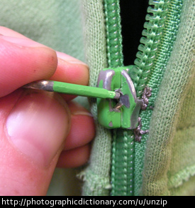Photo of a zip being unzipped
